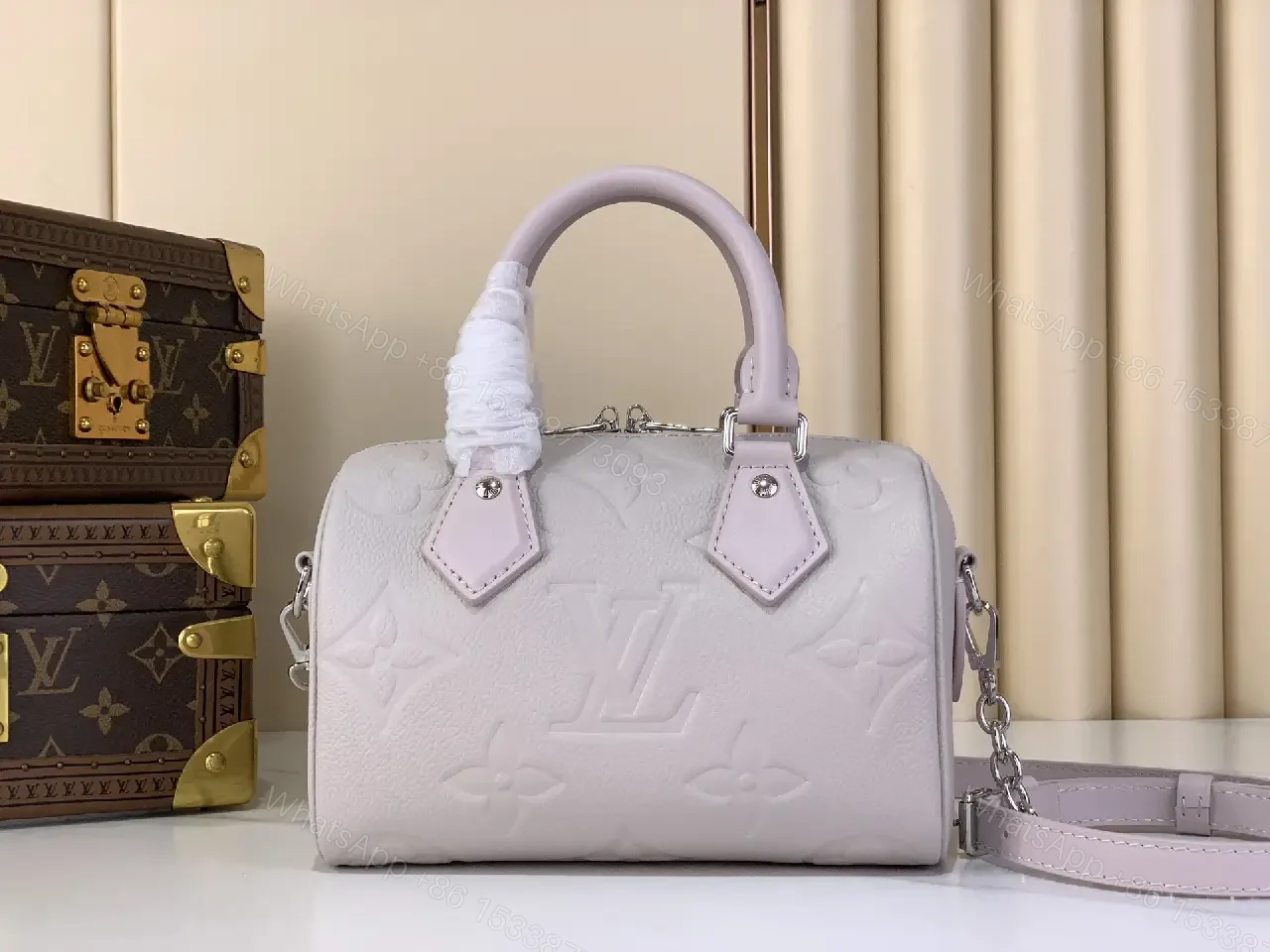 View 5 of Light Lavender Louis Vuitton-Style Dome Handbag with Chain Strap
