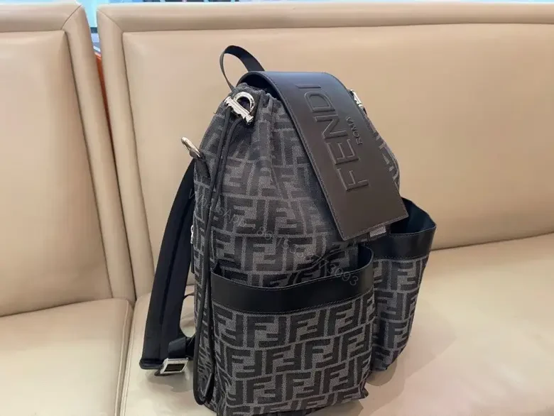 View 8 of Dark Gray & Black Monogram Backpack with Front Flap