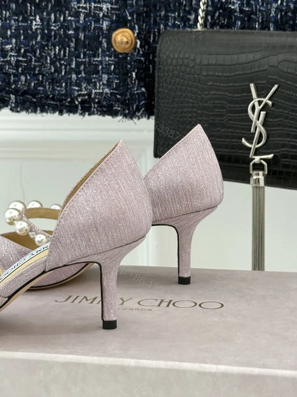 View 2 of Lavender Pearl Embellished Pointed-Toe Heels, Luxe