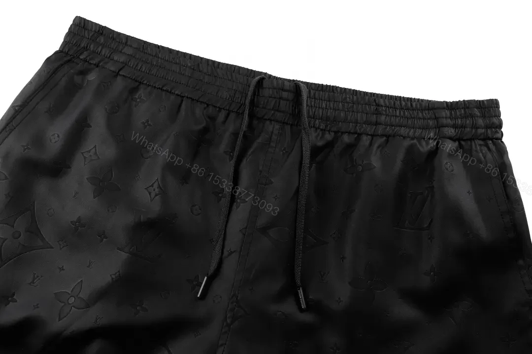 View 2 of Black Leather-Look Louis Vuitton Scan Shorts with Drawstring