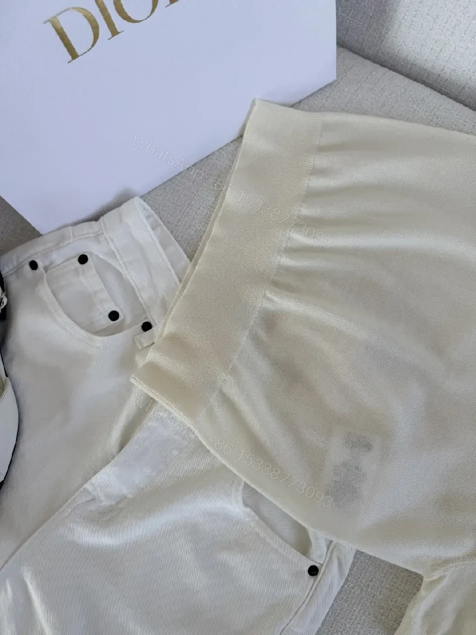 View 10 of Cream Knit Tee Emerald Clover Logo Luxury Comfort Top