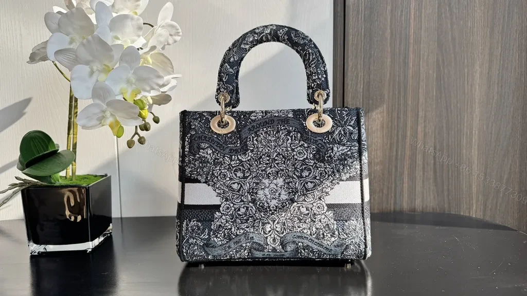 View 3 of Dior Compact Satchel: Textured Luxury with Bold Branding