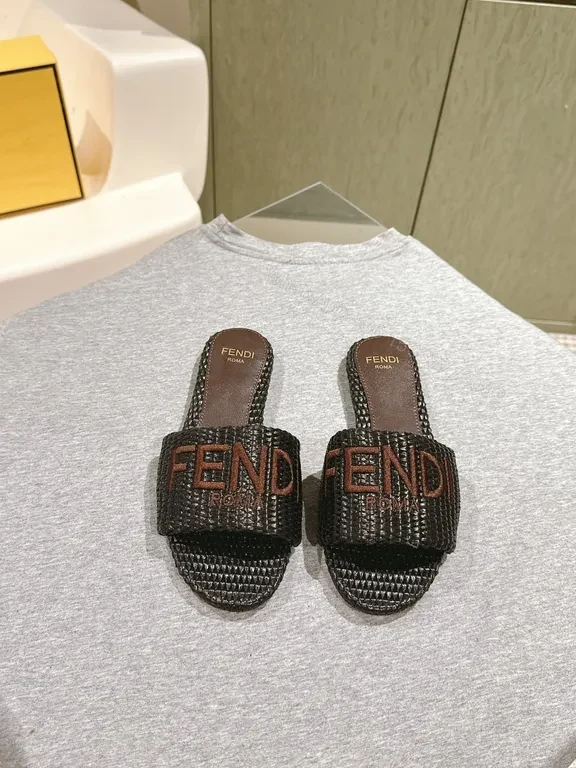 View 5 of Fendi Textured Black Woven Slide: Signature Comfort