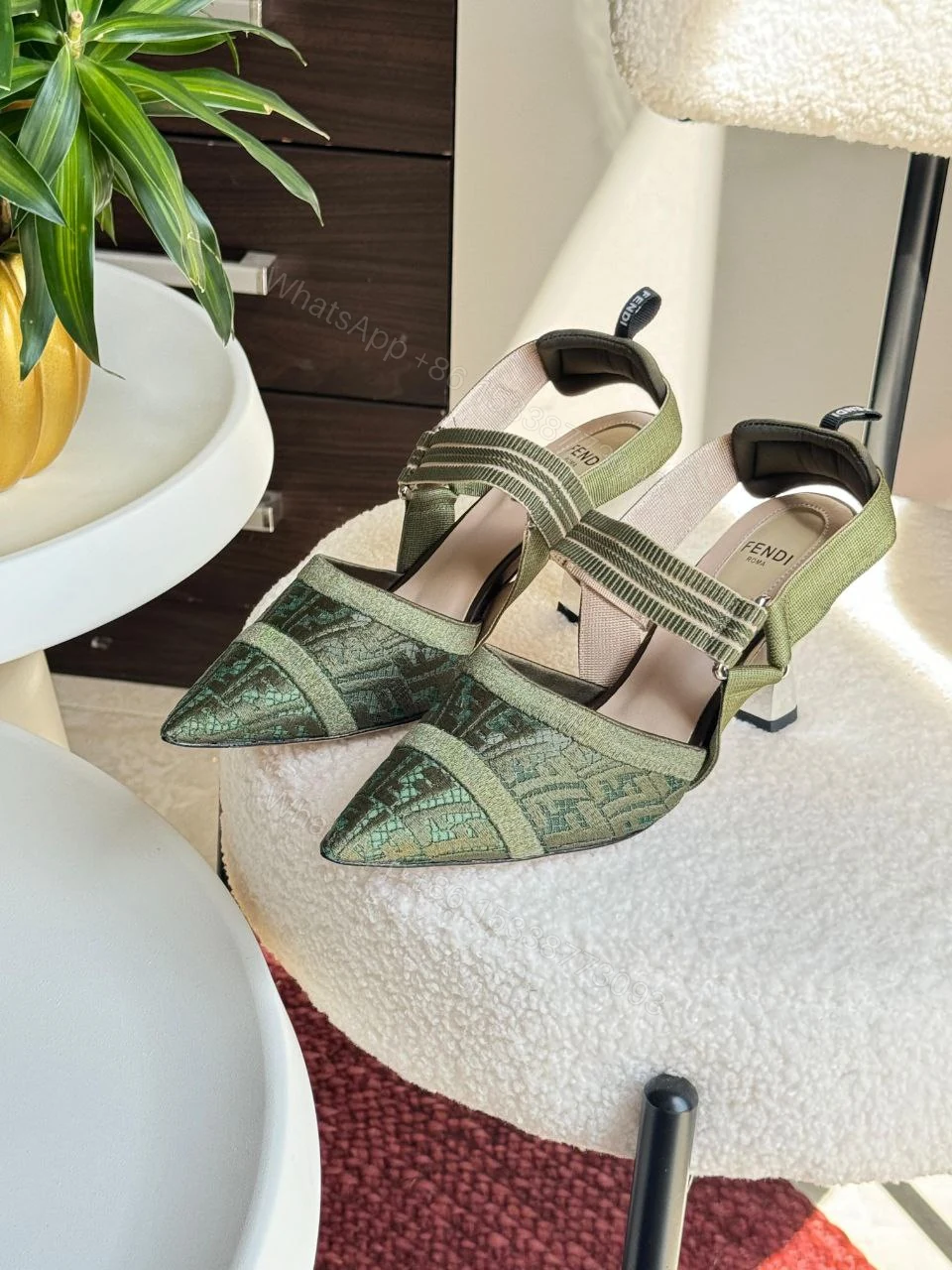View 2 of Fendi Beige Perforated Leather Colibri Slingback Pumps