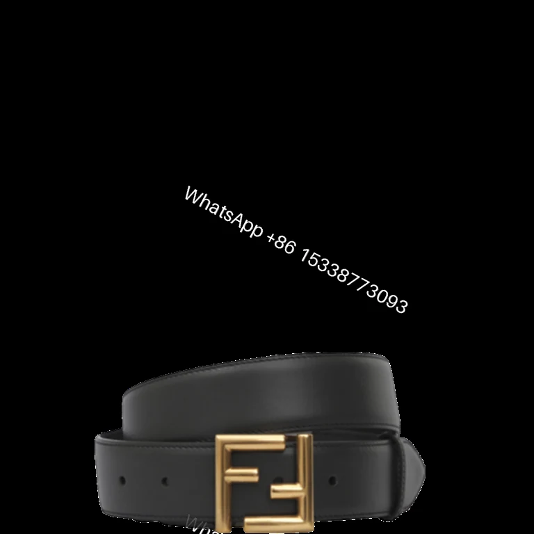 FENDI BLACK LEATHER BELT WITH FENDI GOLD BUCKLE 40MM — view 1