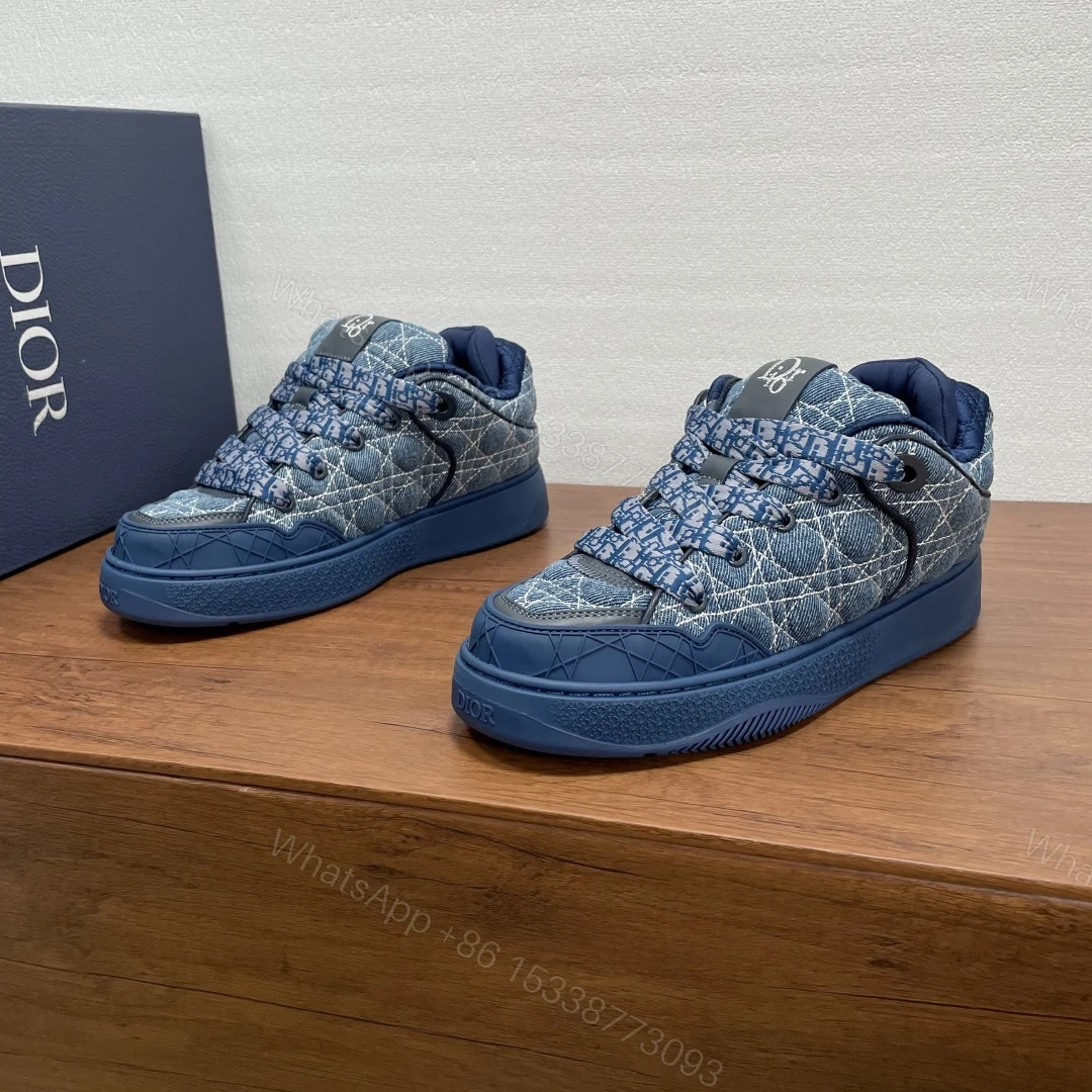 Dior 高仿男士丹寧老花運動鞋 藍色織紋刺繡 潮流街頭設計款 — view 1