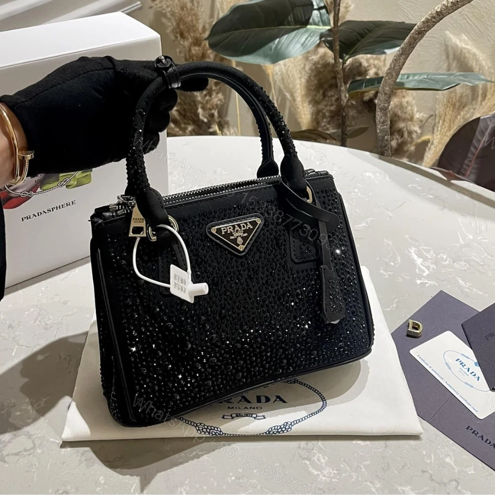 View 2 of Prada Galleria Satin Mini Bag With Crystals Black 23Cm 1BA906 2AWL F0002 V EOY