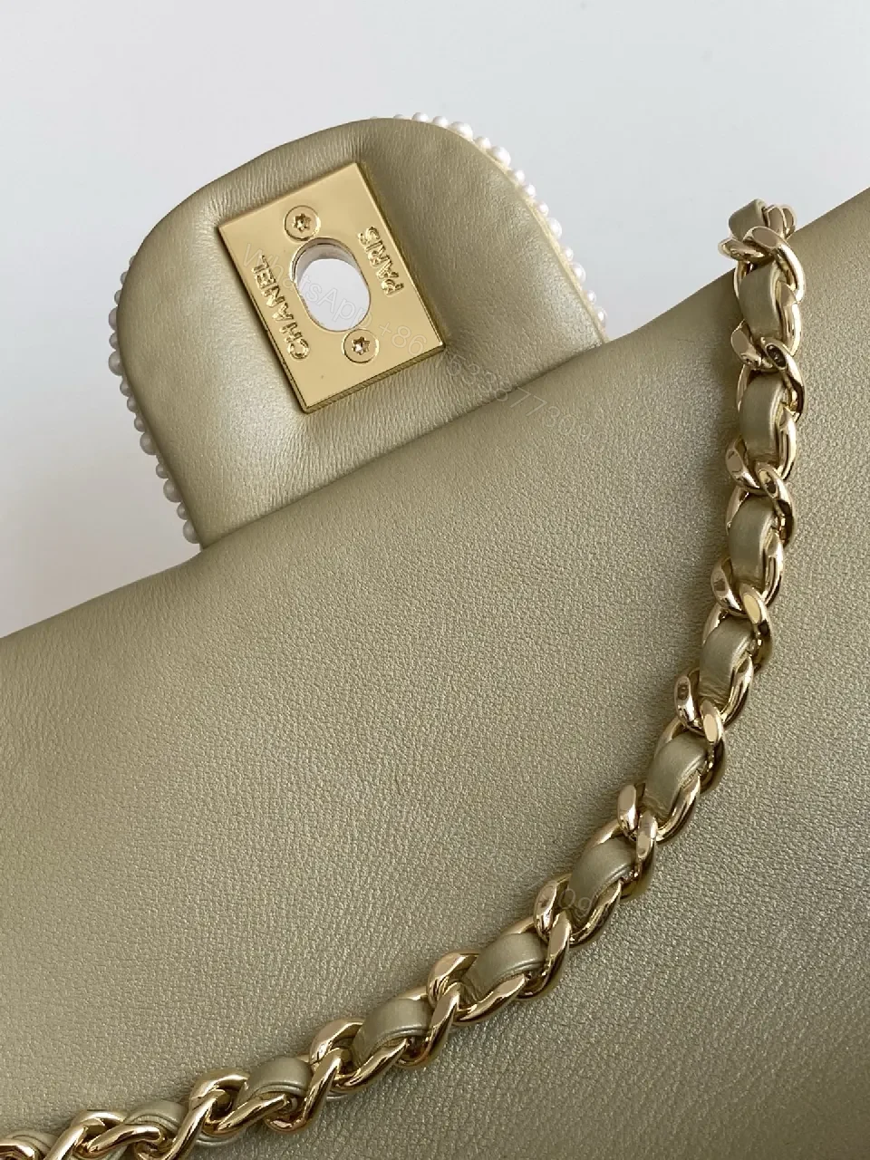 View 7 of Pearl-Embellished Flap Bag: Lux Metallic Couture Style Bag