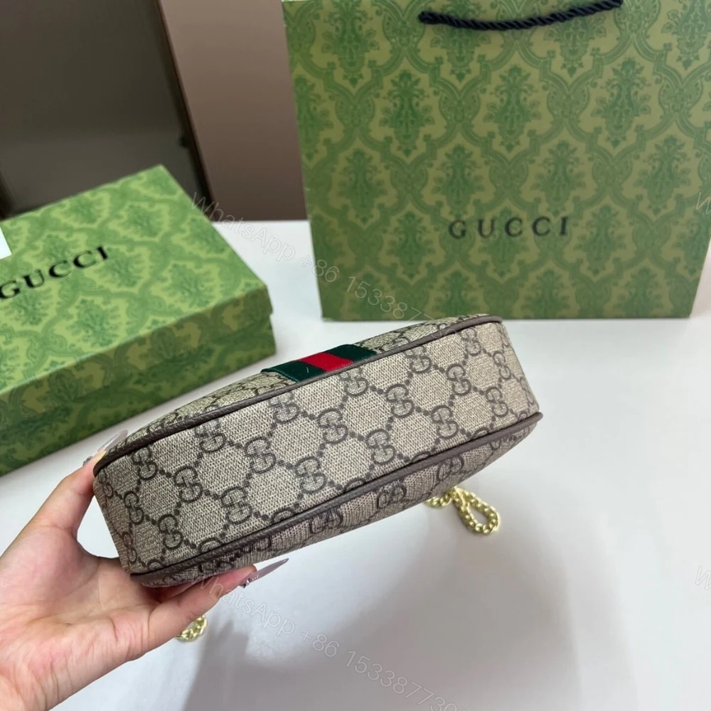 View 6 of GUCCI OPHIDIA SMALL SHOULDER BAG BEIGE AND DARK BROWN GG FABRIC 22CM 838463 FAE0P 9746