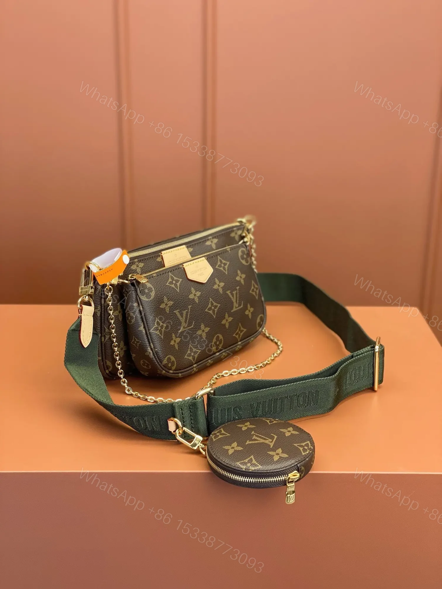 View 5 of Louis Vuitton LV Multi Pochette Handle Fabric Green Handbags Monogram