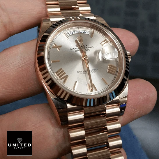 View 8 of Rolex Day-Date 228235 AR Rose Gold Wrapped Rhodium Dial Replica