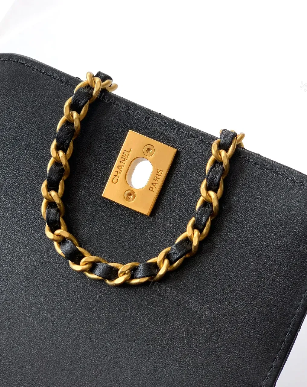 View 7 of Chic Quilted Black Leather Bag with Gold Chain