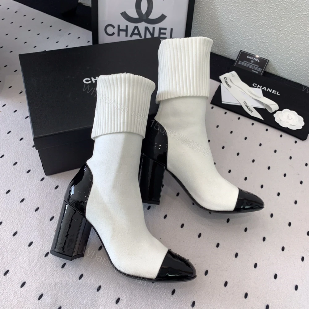 View 6 of 高仿Chanel*G40134Y漆皮織物套筒短靴白色8CM免檢版