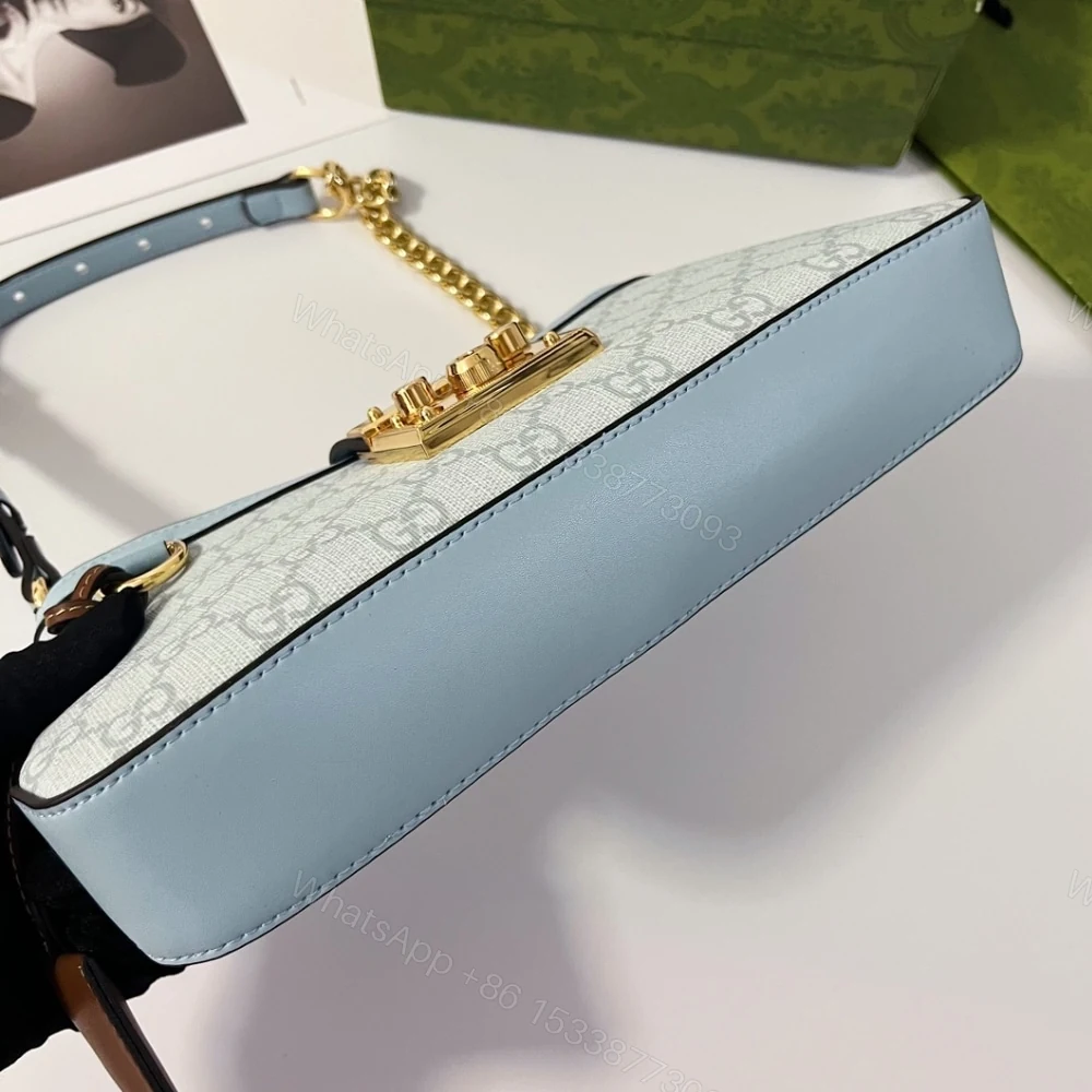 View 6 of Gucci Padlock Small Shoulder Bag GG Supreme Dusty Blue 27Cm 811705 FAD3R 8744