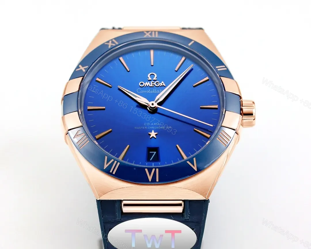 View 5 of Omega Constellation Meteorite Series 5th Generation Watch 41mm Blue Dial Rose Gold Case Leather Strap
