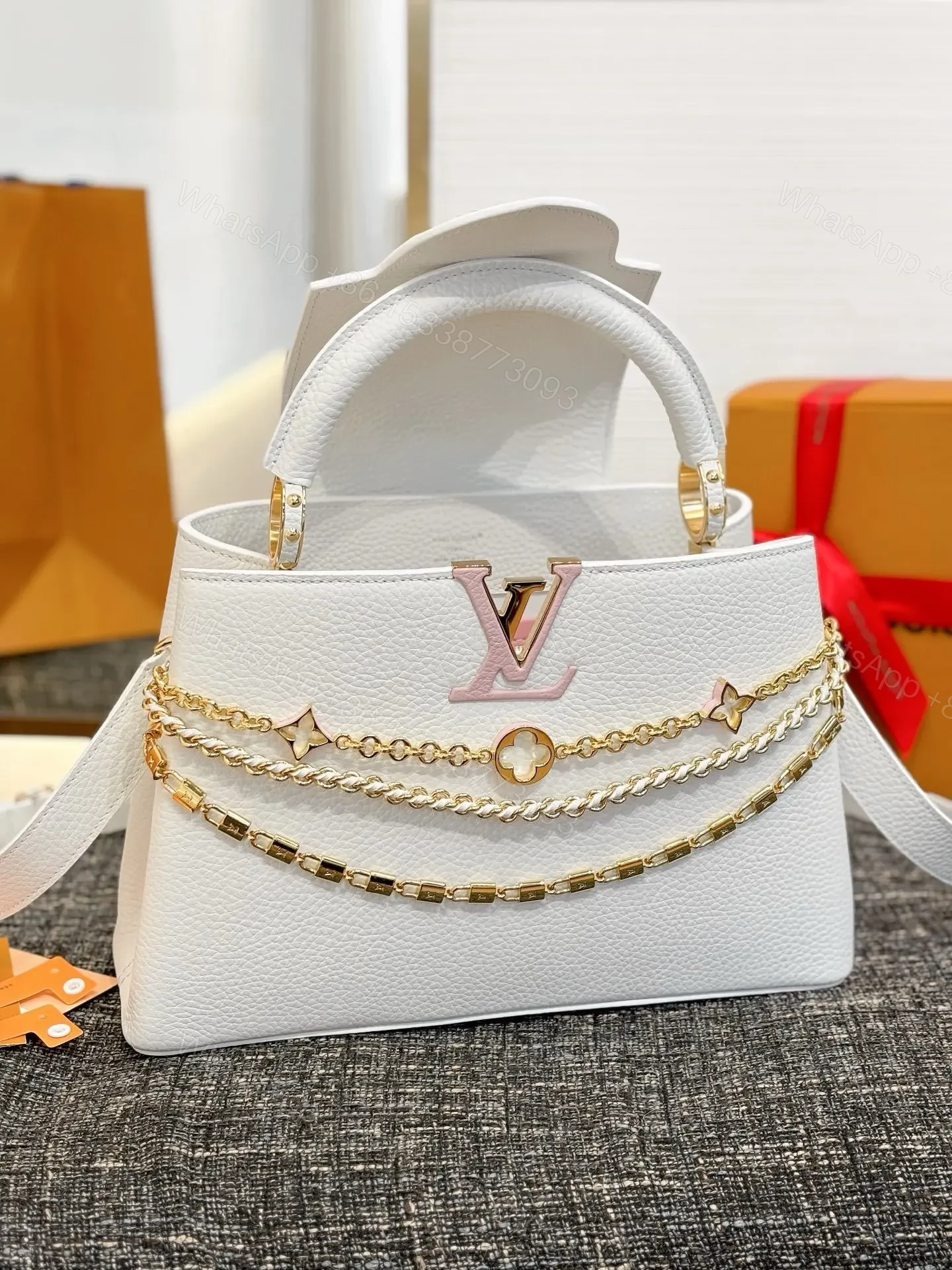 View 7 of Louis Vuitton Capucines BB handbag in white Taurillon leather
