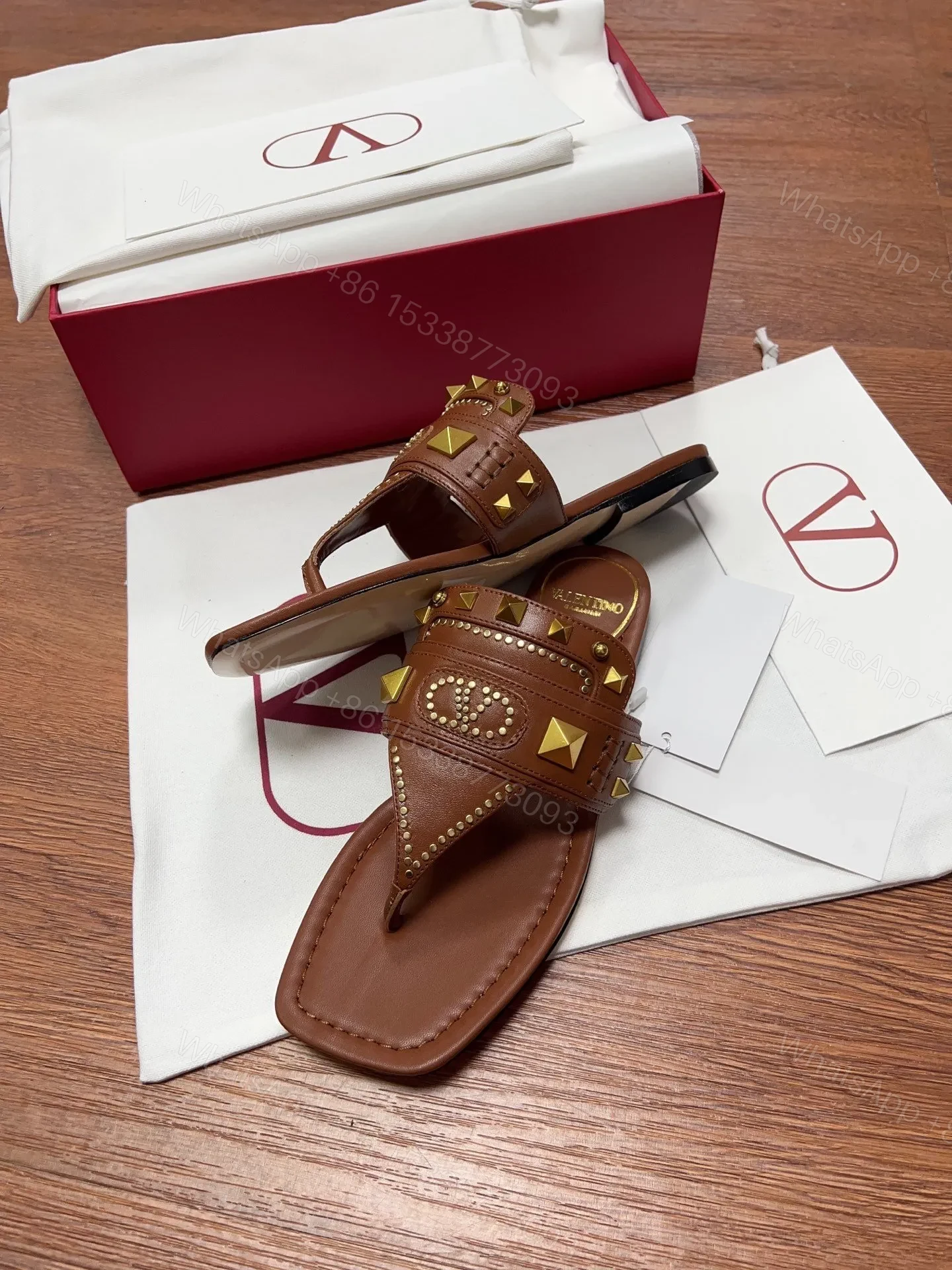 View 5 of Valentino Women Brown Leather Studded Sandals