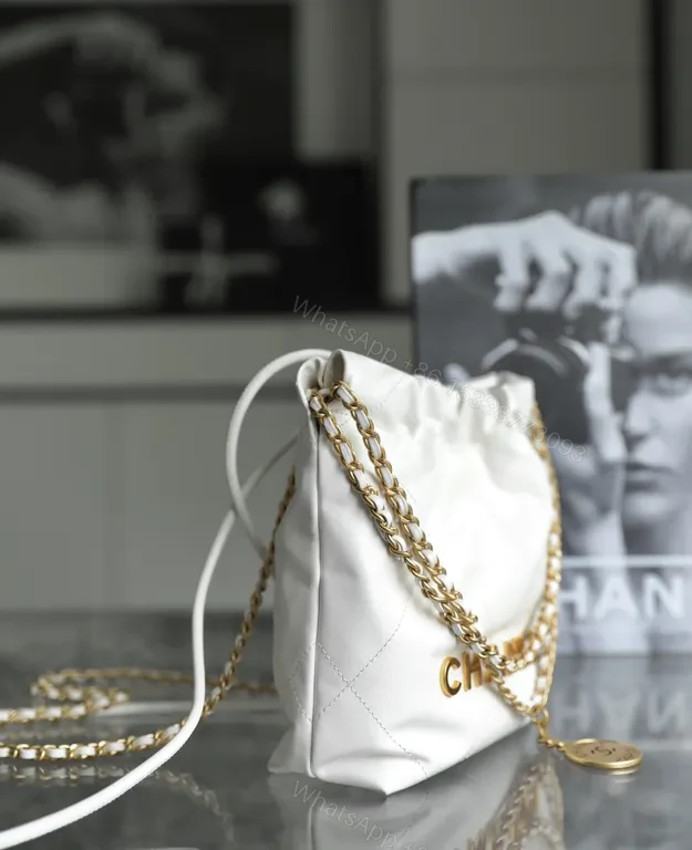 View 4 of White Quilted Satchel with Gold Chain - Chanel-Inspired Luxe Bag