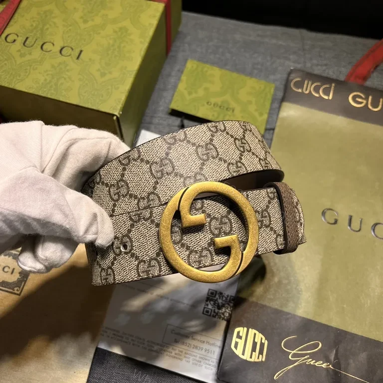 View 2 of Iconic GG Belt: Gold Buckle, Canvas, Luxury Style, Signature Detail, Belt