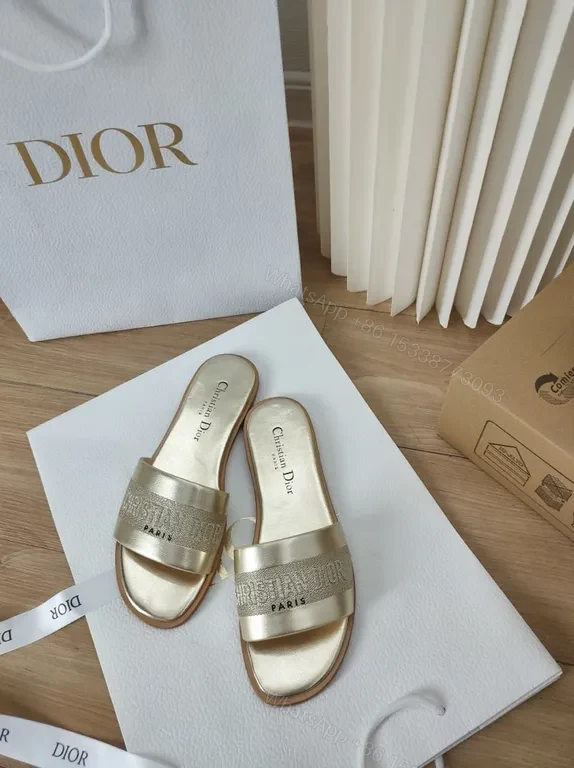 View 2 of Champagne Dior Minimalist Slides - Satin Strap, Luxury Comfort