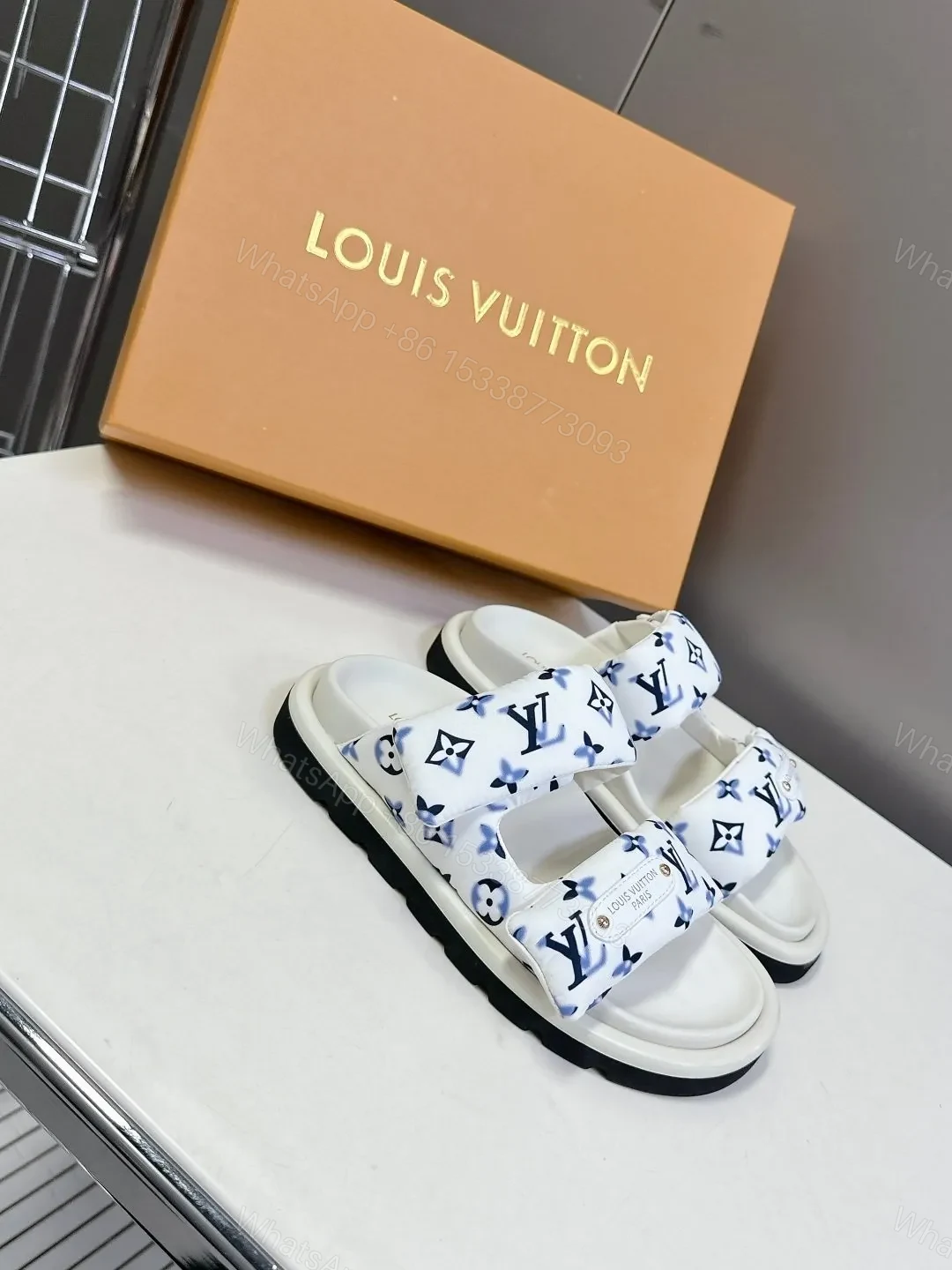 View 3 of LV Women White Printed Fabric Sandals