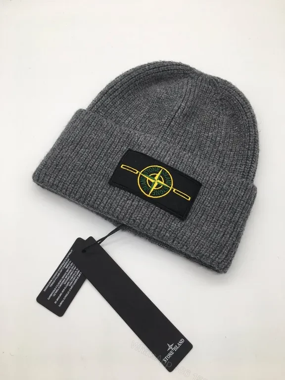 View 2 of Navy Stone Island Knit Beanie â€” Signature Patch, Warmth