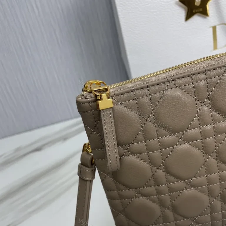 View 6 of Taupe Quilted Wallet-On-Chain: Leather, Dior Gold Emblem, Versatile Luxury