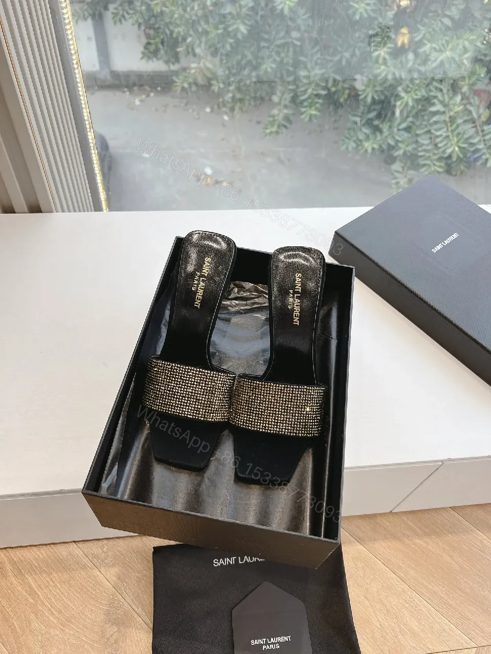 View 2 of Saint Laurent Rhinestone Strap Sandals - Modern Luxury, Open-Toe