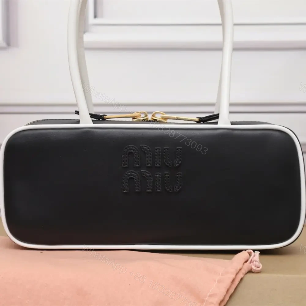 View 6 of 高仿miumiu*Beau系列5BB173小牛皮手袋黑白色小號免檢版