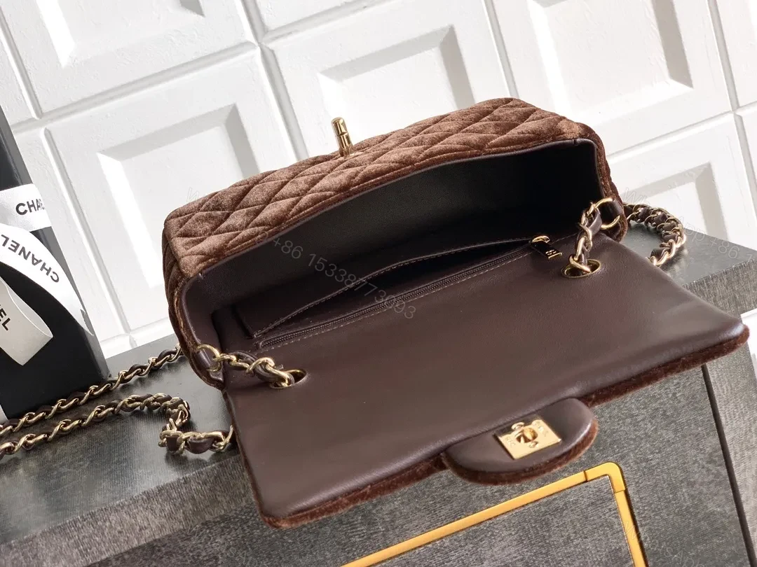 View 2 of Velvet Quilted Crossbody Bag: Gold Logo Flair