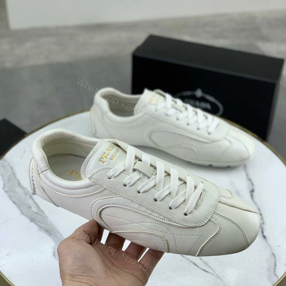 View 3 of Prada Montecarlo Re Edition 2005 Antiqued Nappa Leather Sneakers Chalk White