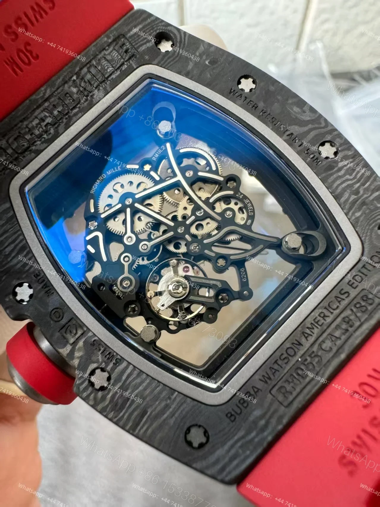 View 12 of Richard Mille RM 055 Carbon TPT Skeleton Vaucher Free-Sprung Movement Red Rubber Strap Custom Super Clone
