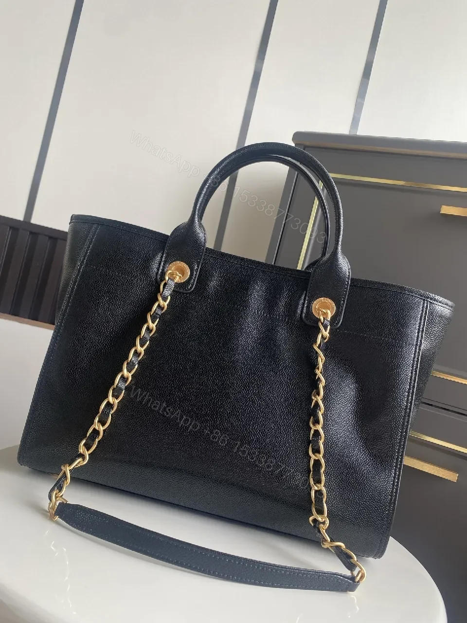 View 5 of Chic Black Pebbled Leather Tote — Structured Everyday Lux