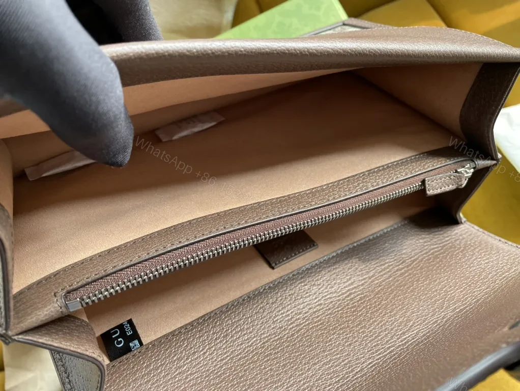 View 7 of Brown Leather-Trim GG Supreme Shoulder Bag with Bold Chain Strap