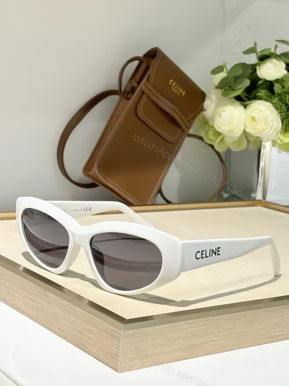 View 6 of Black Matte Cat-Eye Sunglasses | Acetate, UV400 Gradient, CELINE Detail
