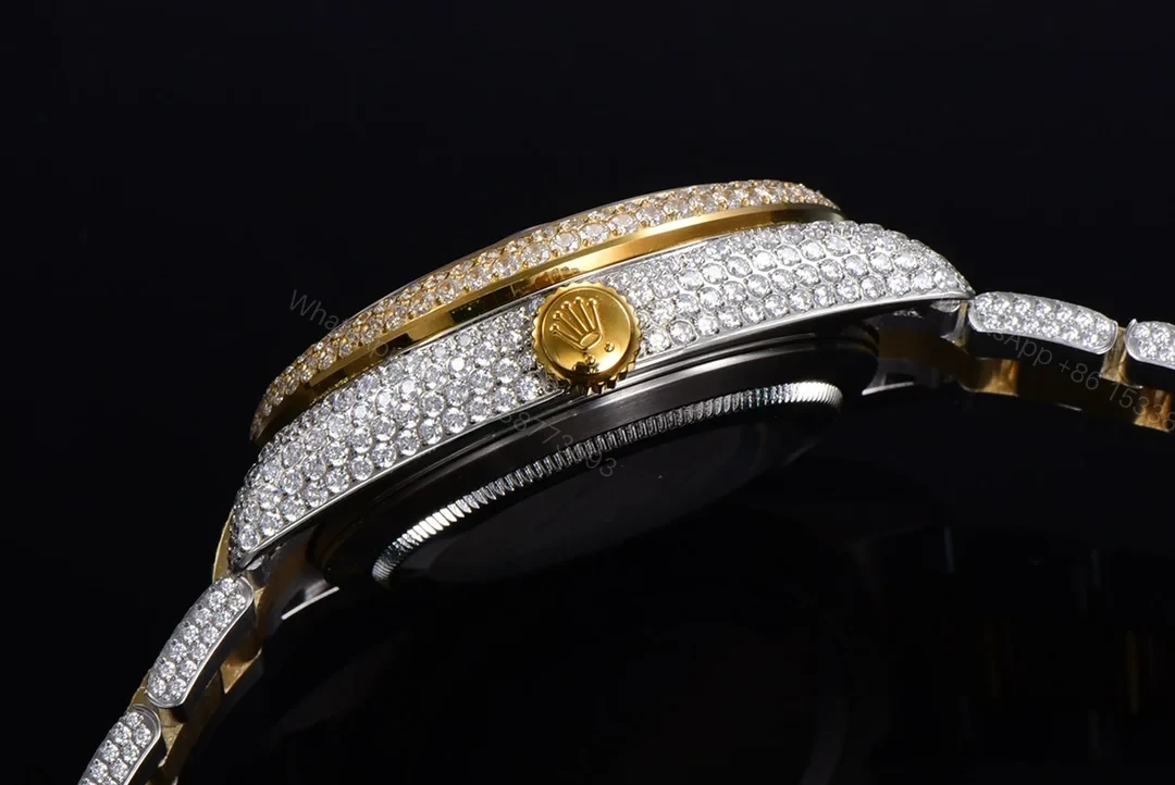 View 5 of Rolex Sky-Dweller Full Diamond Replica 42MM Exclusive Black Dial Two-Tone Bracelet RG-ROLEX-SKYDWELLER-DIAMOND-42