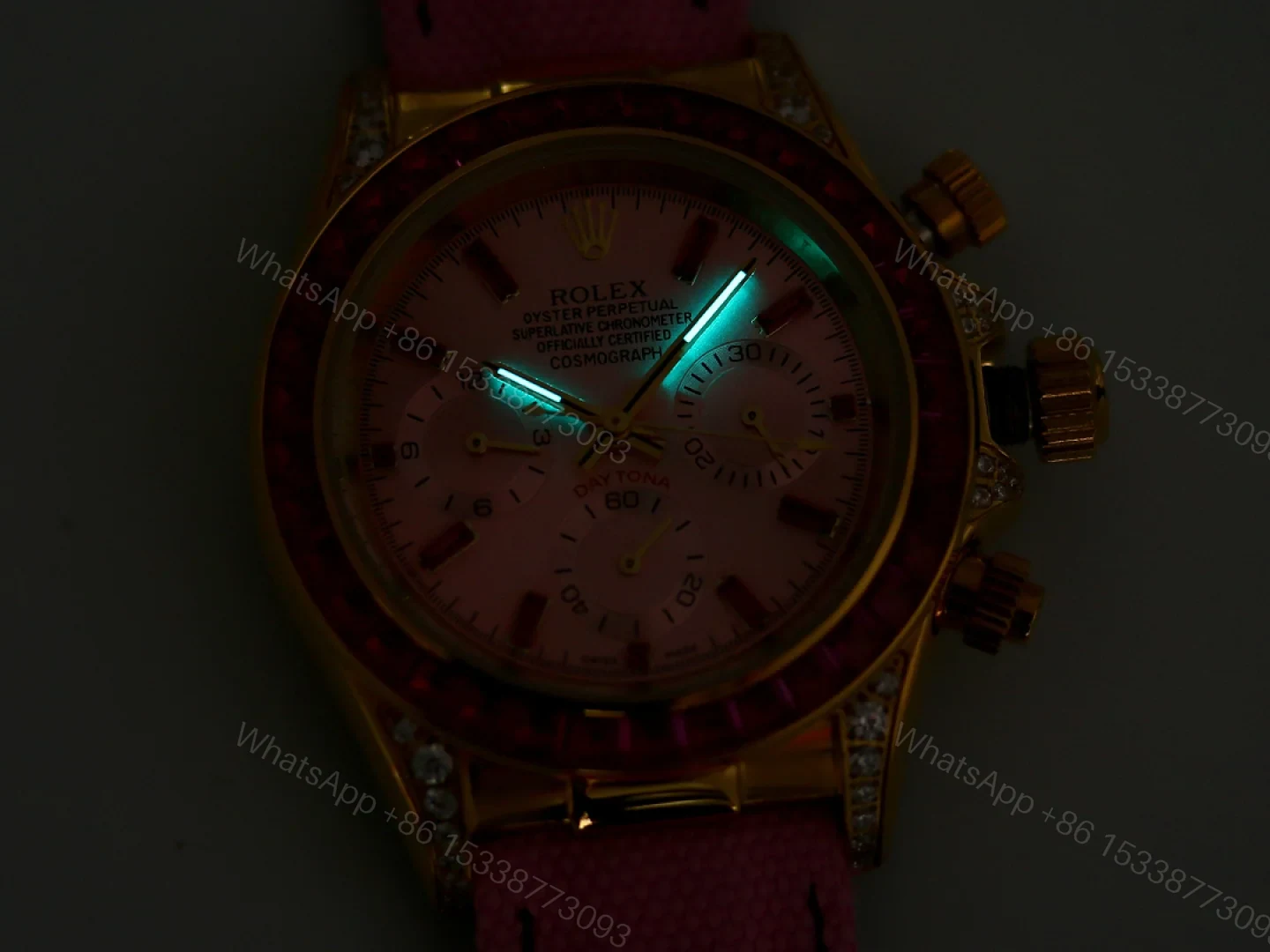 View 10 of Rolex Daytona Pink Ruby Pink Strap Replica 43MM Exclusive Gold Case Edition RG-ROLEX-DAYTONA-PINK-RUBY-PINK-43
