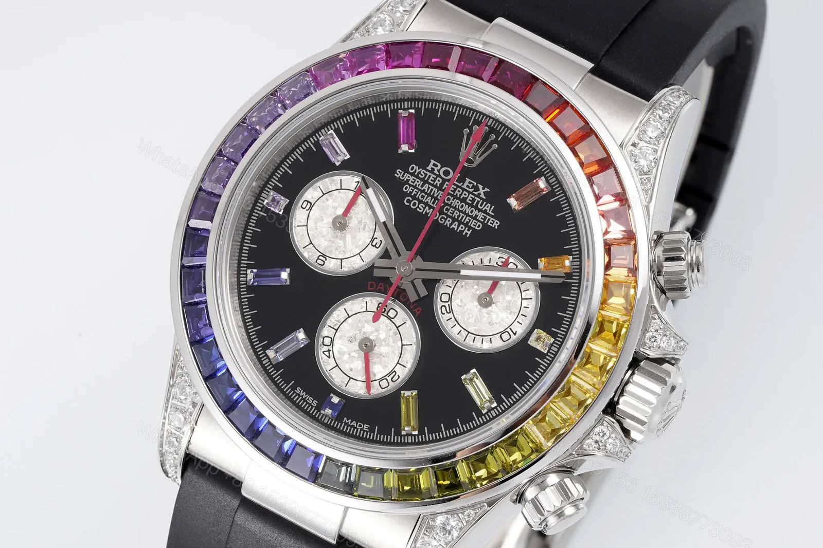 View 2 of Premium Rolex Daytona Rainbow Rubber Strap replica 40MM Black Dial Edition RG-DAYTONA-RAINBOW-RUBBER-BLACK-40