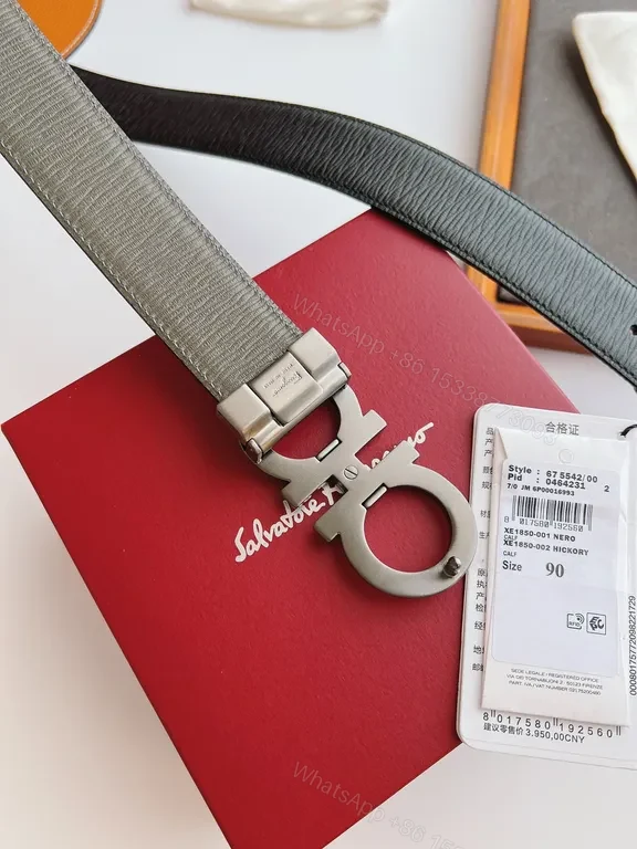 View 6 of Ferragamo Gancini Belt: Black Leather, Silver Buckle, Modern Classic