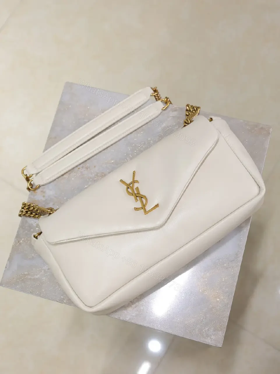 View 2 of Ivory Leather Envelope Bag + Gold Hardware + Elegant + Luxe Everyday Bag
