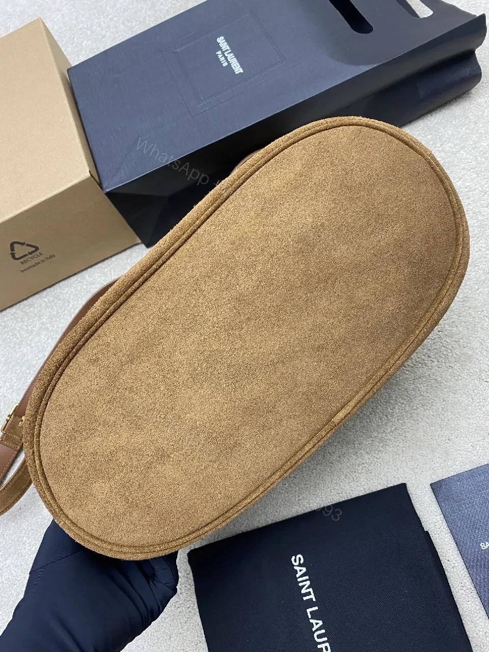 View 5 of Soft Suede Hobo Bag with Adjustable Strap, Tan Caramel, Luxury Style, YSL-inspired Gold Hardware, Bag