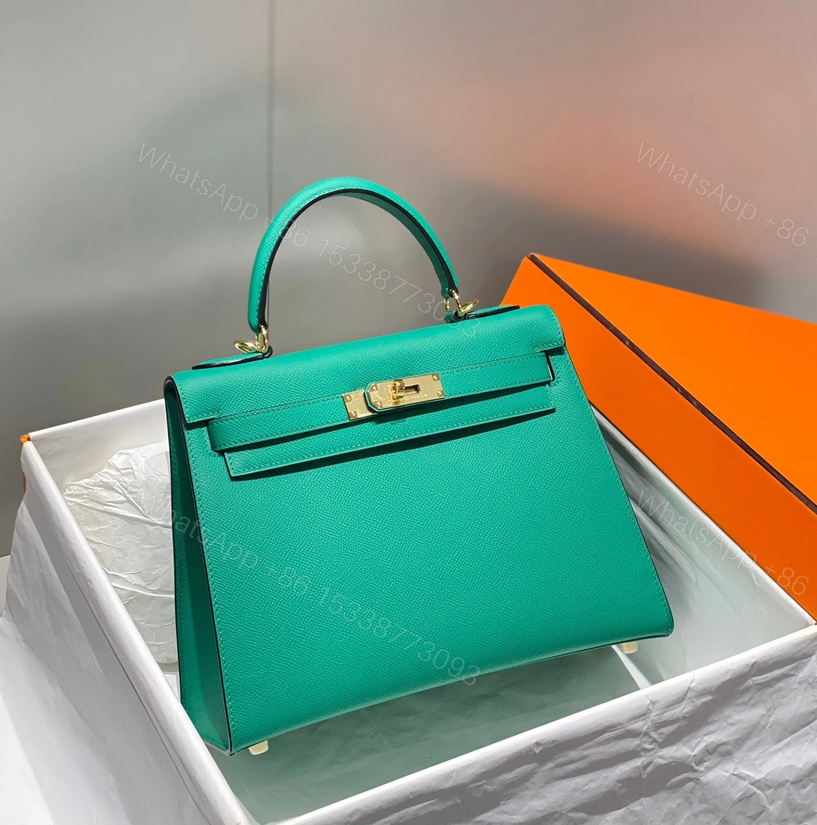 View 2 of KELLY 28CM IN VERT VERTIGO EPSOM CALFSKIN GOLD HARDWARE