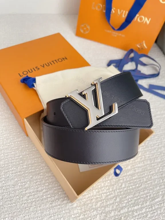 Louis Vuitton Belt: Black Calfskin with Gold LV Buckle, 35mm — view 1