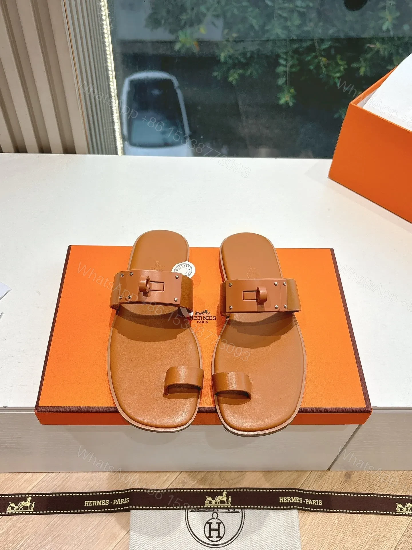 Hermes Women Tan Leather Sandals — view 1