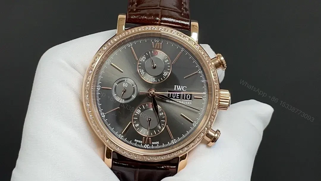 View 3 of IWC Wave Chronograph Watch Grey Dial Rose Gold Leather Strap Ultimate 42MM IWC-WAVE-CHR-GRY-RG42