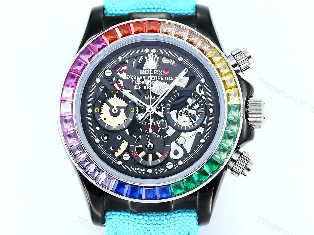 View 2 of Rolex Daytona Rainbow Skeleton Blue Strap replica 40MM Fabric Strap Edition RG-DAYTONA-RAINBOW-SKELETON-BLUE-STRAP-40