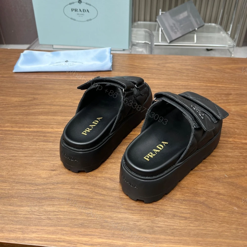 View 5 of PRADA QUILTED PLATFORM SANDALS BLACK