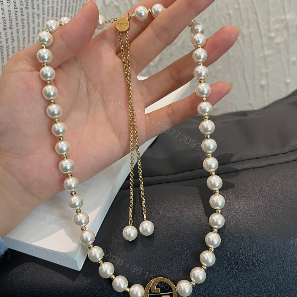 View 4 of Gucci Interlocking Pearl Necklace Gold