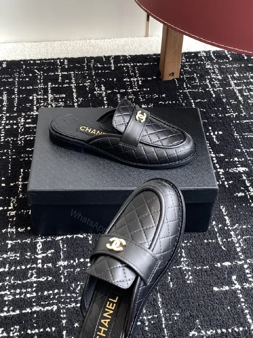 View 2 of Textured Quilted Leather Mules - Quiet Luxury Slip-Ons