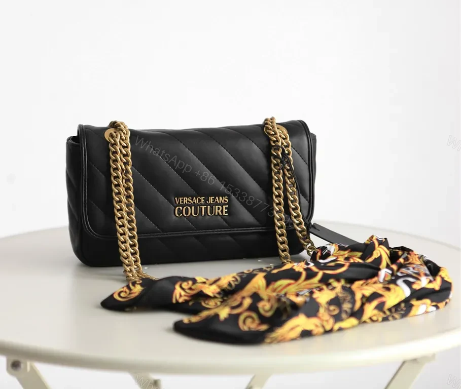 Versace Jeans Couture Quilted Flap Bag with Gold Chain Strap — view 1